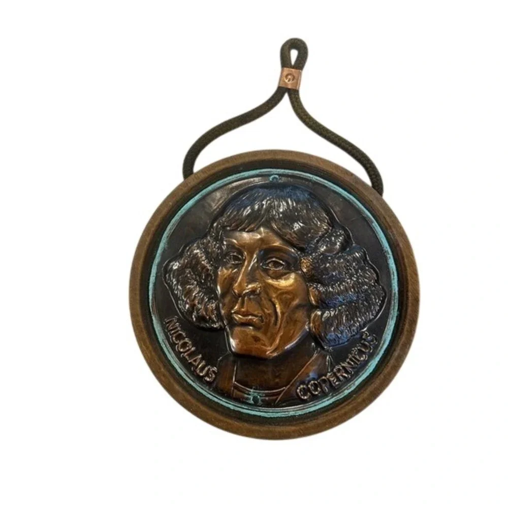 Vintage Polish Copper Relief Wall‎ Plaques Nicolaus Copernicus & Warszawa Set 2
